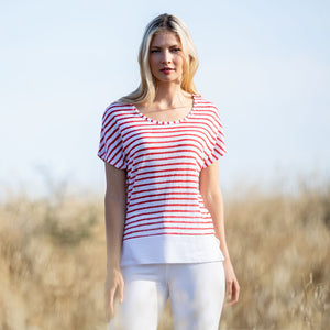 Stripe Scoop Neck T Shirt in Red/White