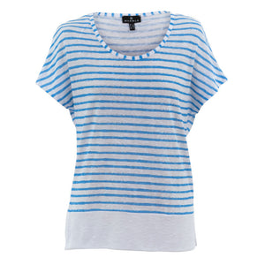 Stripe Scoop Neck T Shirt in Grey/Blue