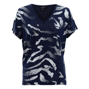 Foil Print T Shirt in Navy