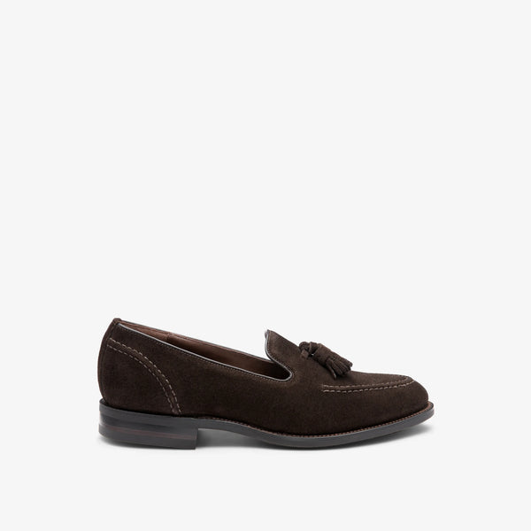 LOAKE Brunel Tassel Suede Loafers in Dark Brown