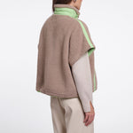 RINO & PELLE Zehra Fleece Teddy Gilet in Light Mocha/Fluorescent Green