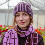 QUINTON & CHADWICK Angora Stripe Beanie Hat in Brown/Lilac