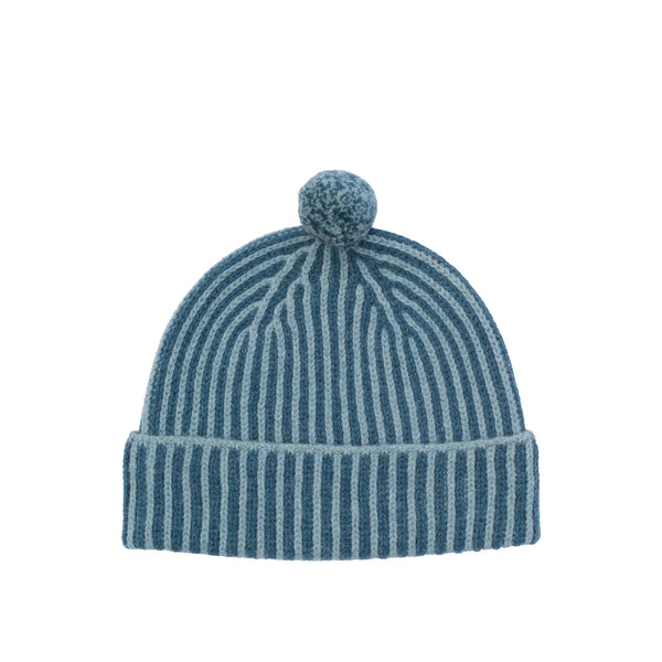 QUINTON & CHADWICK Angora Stripe Beanie Hat in Aqua/Teal
