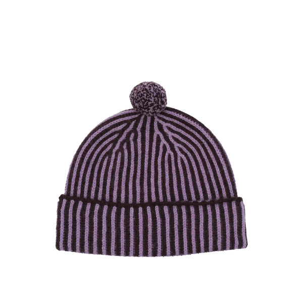 QUINTON & CHADWICK Angora Stripe Beanie Hat in Brown/Lilac