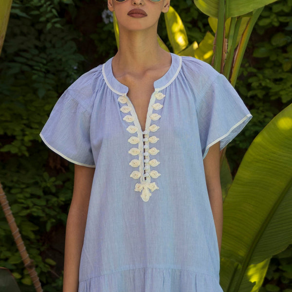 ROSE AND ROSE Carnation Striped Short Dress in White/Blue