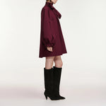 ESSENTIEL ANTWERP Khai Pussy Bow Tie Taffeta Mini Dress in Wine