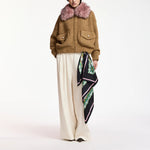 ESSENTIEL ANTWERP Kanada Knitted Jacket with Fur in Camel/Pink