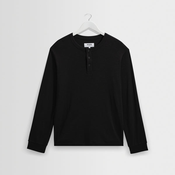 WAX LONDON Caleb Henley Long Sleeve T-Shirt in Black