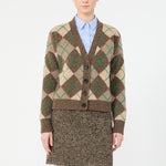 WEEKEND MAX MARA WKDAbile Argyle Pattern Wool Cardigan in Sand Rhombs