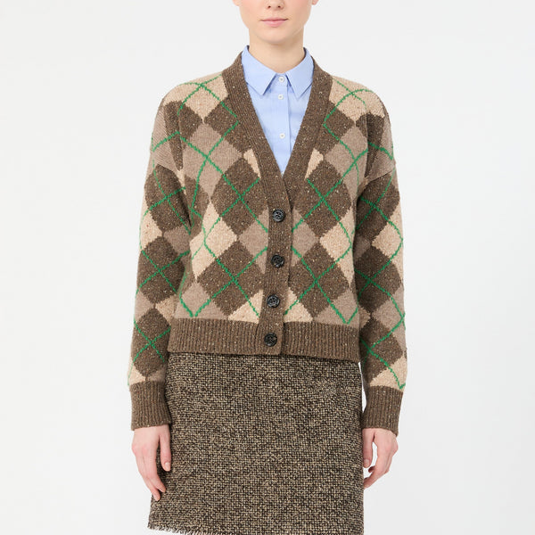 WEEKEND MAX MARA WKDAbile Argyle Pattern Wool Cardigan in Sand Rhombs