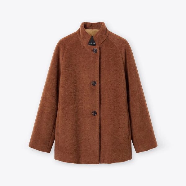 ROSSO35 Alpaca Wool Short Coat in Chestnut