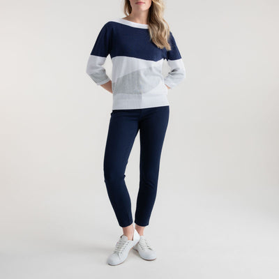 MARBLE Easy Sweater in Navy Marl/White/Grey Combo