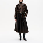 BAUM UND PFERDGARTEN Bailey Cropped Leather Bomber Jacket in Mole Brown