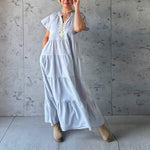ROSE AND ROSE Camelia Striped Long Dress in White/Blue
