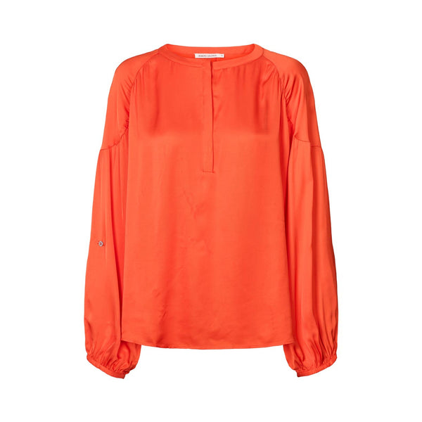 RABENS SALONER Lissy Contrast Lace Shirt in Deep Mandarin