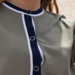 MARBLE Boxy Cardigan in Leaf/Ink Blue