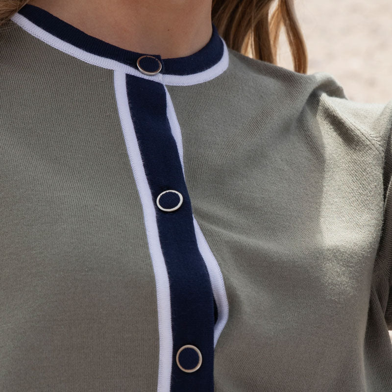 MARBLE Boxy Cardigan in Leaf/Ink Blue