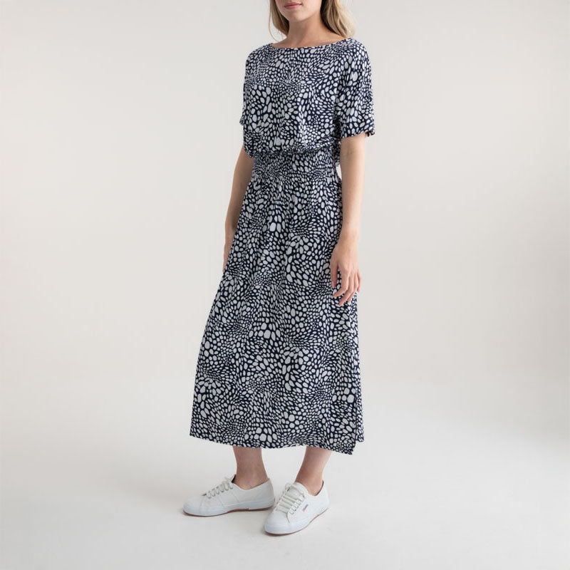 MARBLE Floaty Dress in Ink Blue/White
