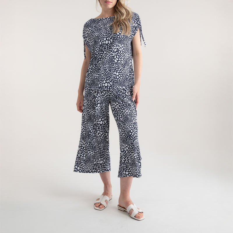 MARBLE Easy Flowing Wide Leg Trousers in Black Combo