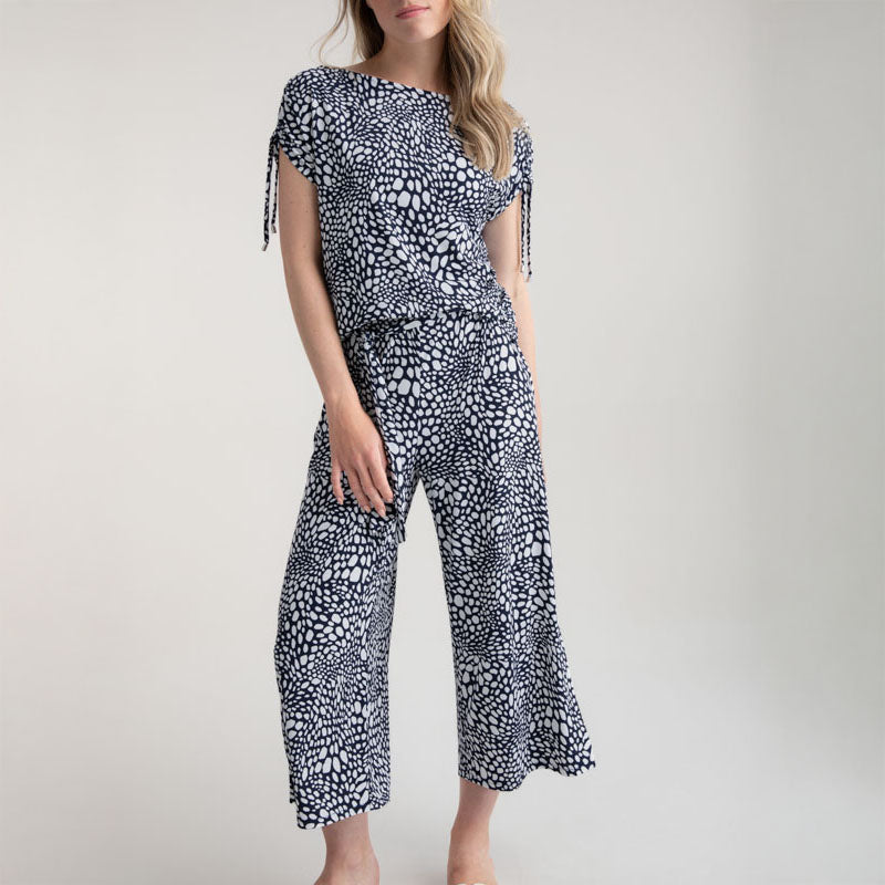 MARBLE Easy Flowing Wide Leg Trousers in Black Combo
