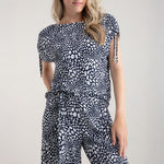 MARBLE Easy Flowing Wide Leg Trousers in Black Combo
