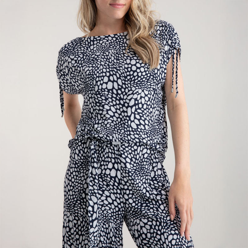 MARBLE Easy Flowing Wide Leg Trousers in Black Combo