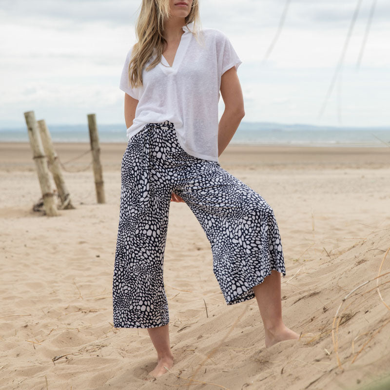 MARBLE Easy Flowing Wide Leg Trousers in Black Combo