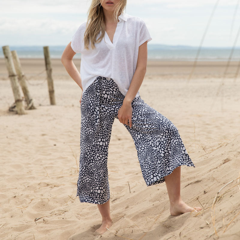 MARBLE Easy Flowing Wide Leg Trousers in Black Combo