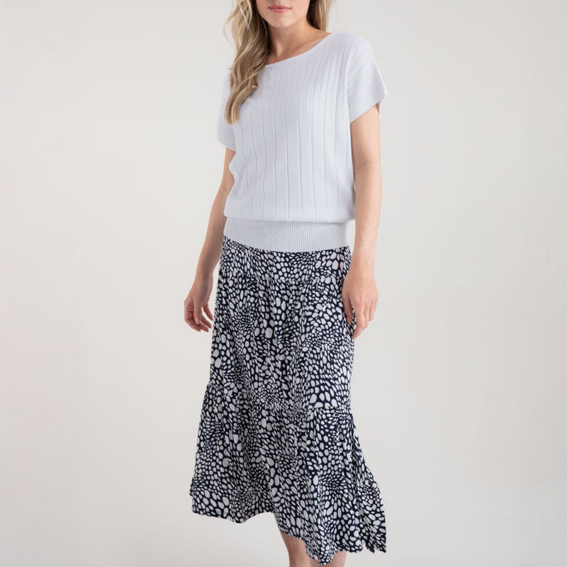 MARBLE Easy Flowing Midi Skirt in Black Combo