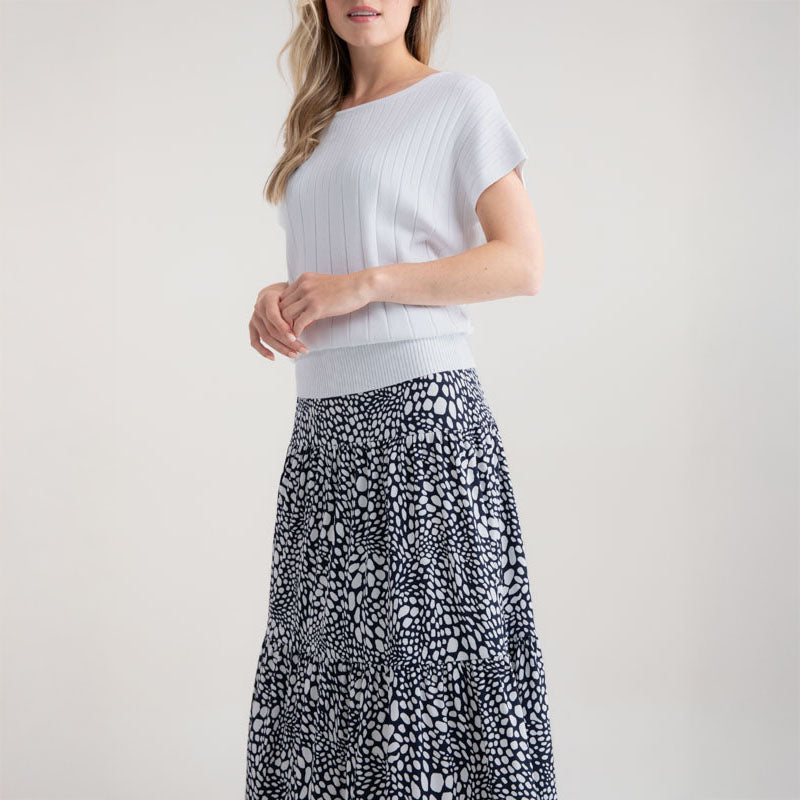 MARBLE Easy Flowing Midi Skirt in Black Combo