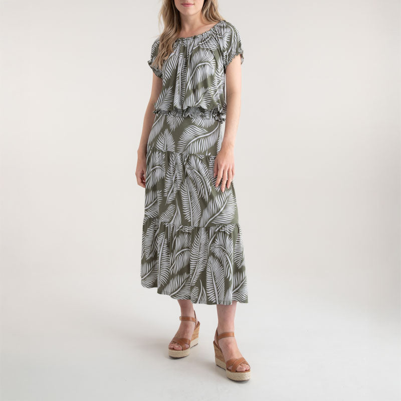 MARBLE Classic Summer Skirt in Khaki Combo