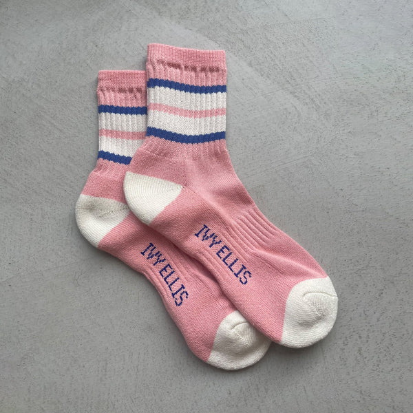 IVY ELLIS The Rizzo Women's Quarter Length Socks in Soft Pink/Cream/Navy