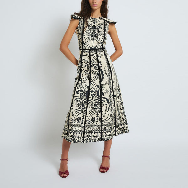 SOPHIE + LUCIE Christian Embroidered Dress in Cream/Black
