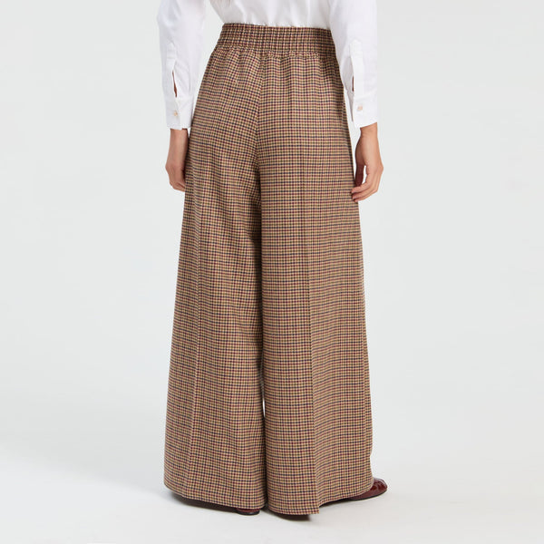 VILAGALLO Marian Houndstooth Wide Leg Trousers in Burgundy