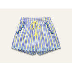 ORFEO Laura Shorts with Embroidery Details in Blue Check