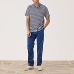 HARTFORD Crew Stripe T Shirt in Navy/Eggshell