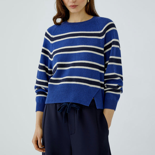 OUI Stripe Round Neck Jumper in Blue/Blue