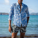 PINK HOUSE MUSTIQUE Mens Iguana Linen Shirt in Blue