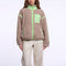 RINO & PELLE Sinai Cropped Teddy Fleece Jacket with Leopard Print Pocket in Light Mocha/Fluorescent Green
