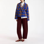 ESSENTIEL ANTWERP Karreau Check Cardigan in Blue/Brown