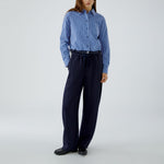 OUI Straight Leg Drawstring Trousers in Dark Blue