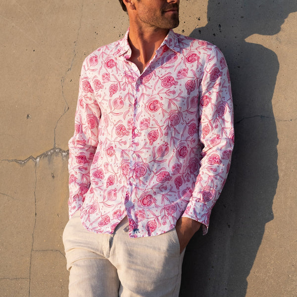 PINK HOUSE MUSTIQUE Mens Pomegranate Linen Shirt in Pink