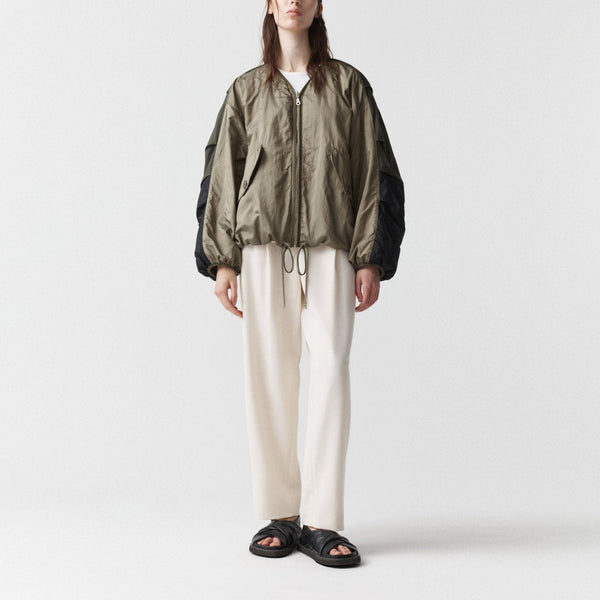 MARFA STANCE Parachute Silk Nylon Bomber Jacket in Pale Olive/Oyster