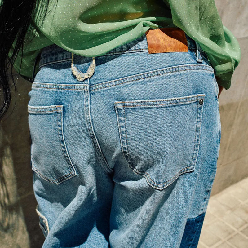 HEYANNO MMHPure Deconstructed Jeans in Light Blue