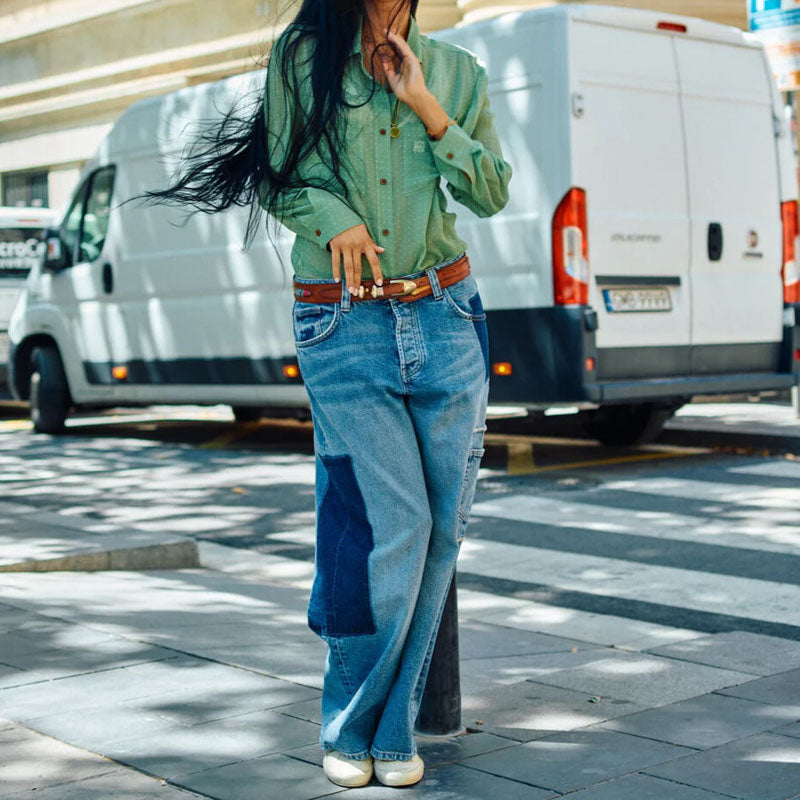 HEYANNO MMHPure Deconstructed Jeans in Light Blue