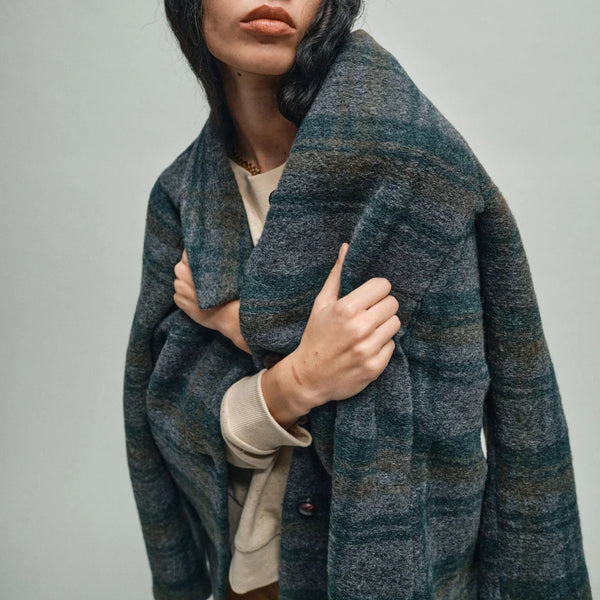 HEYANNO MMHBelieve Check Coat in Deep Forest