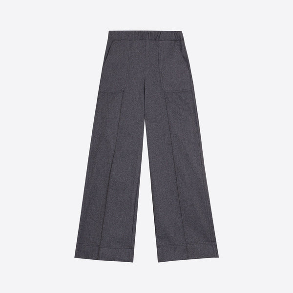 VILAGALLO Beti Tweed Crop Wide Leg Trousers in Grey Melange