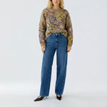 OUI Flower Embroidered Jumper in Camel/Violet