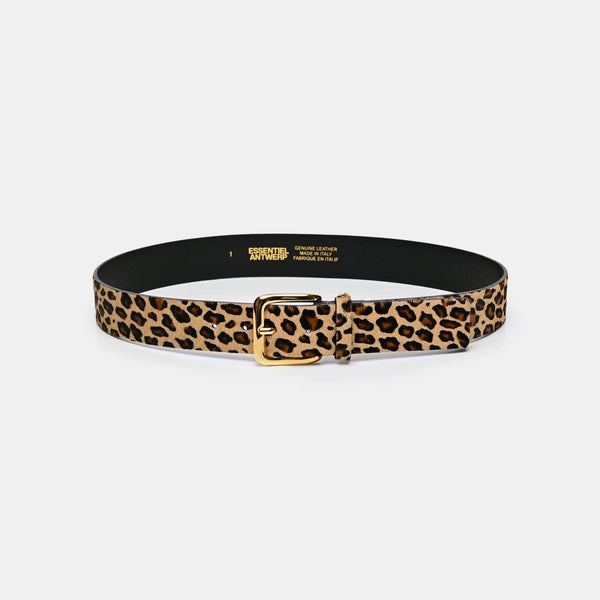 ESSENTIEL ANTWERP Kofee Printed Leopard Print Leather Belt in Brown/Black