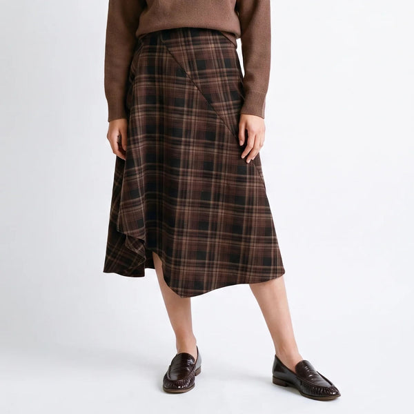 ARTLOVE Cleline Check Asymmetrical Skirt in Brown